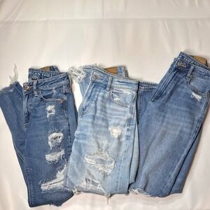 American Eagle Mom Jeans‎ Size 0 Distressed Ripped High Rise Bundle Lot Denim AE